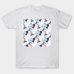 Blue Blush Floral Watercolor Paint T-Shirt